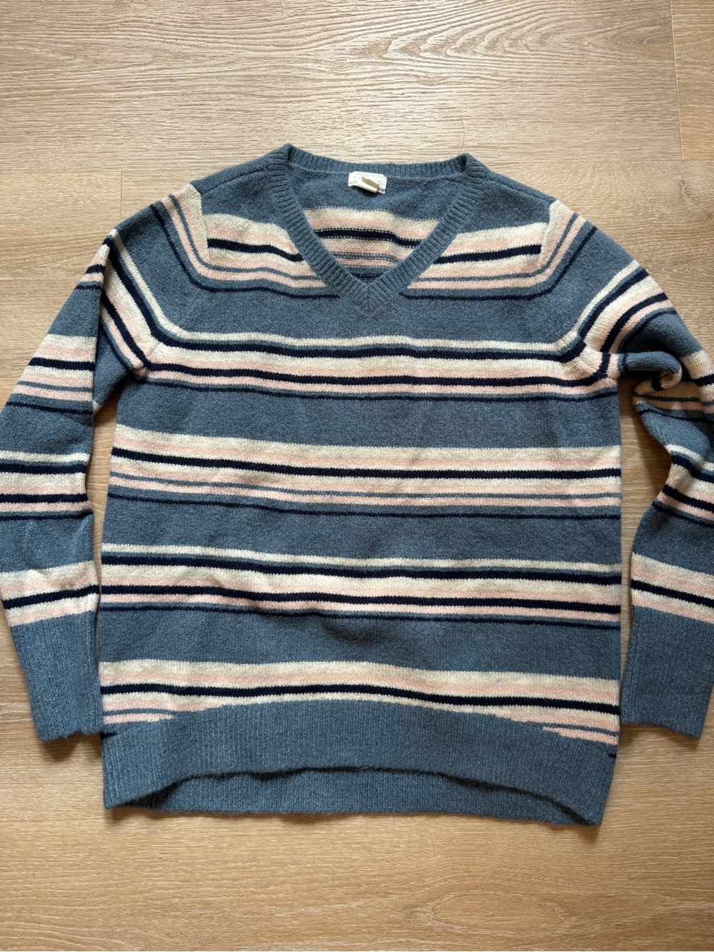 Caslon Blue Pink and White Striped VNeck Sweater Women’s Size Small